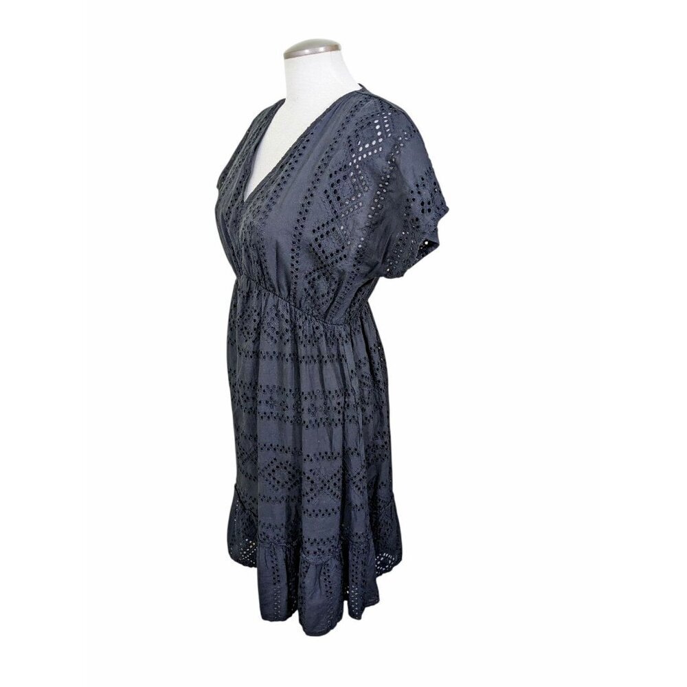 Valentina Naldi Eyelet Baby Doll Dress Size L Black Ruffle Italy Y2K Whimsigoth - Picture 4 of 7